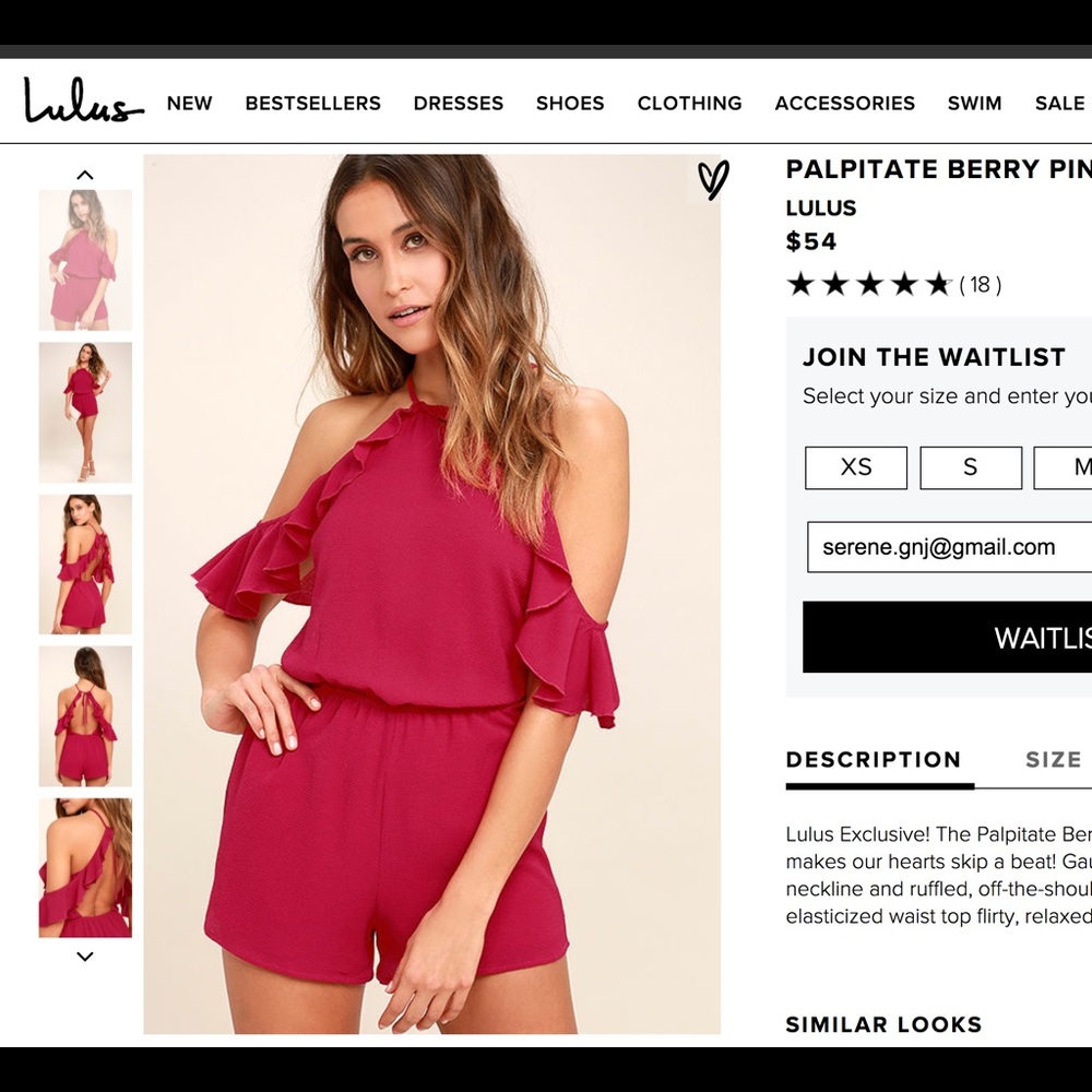 Berry pink off shoulder romper